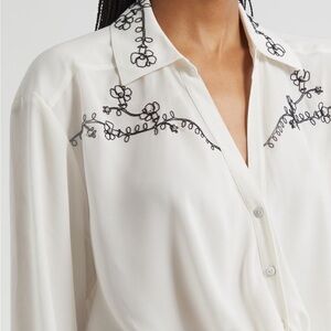 Cinq à Sept ivory Blouse with Black Embroidery